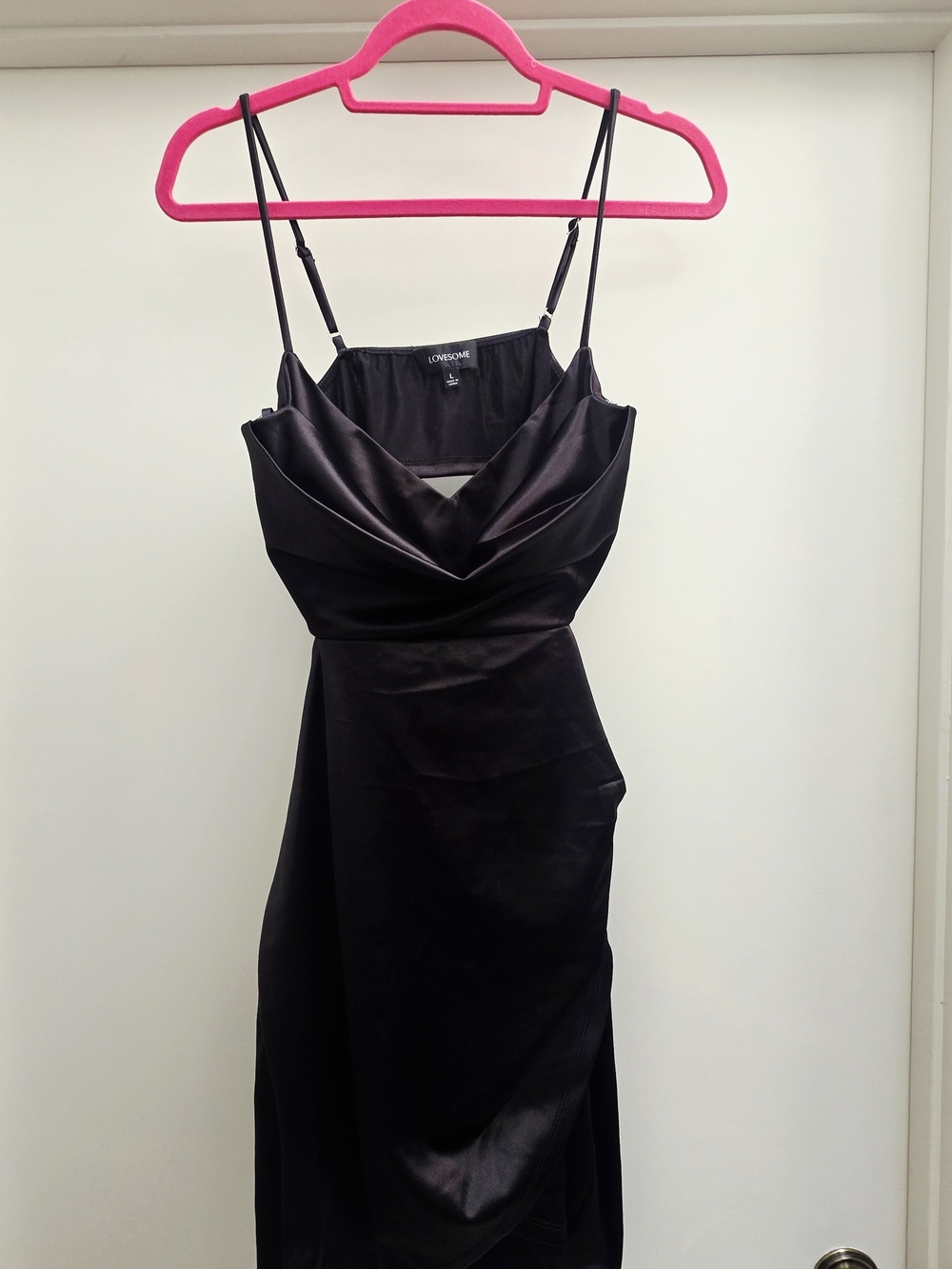 NWT Lovesome Black Satin Cowl Wrap Dress L Goth Indie Sleaze Party Cocktail